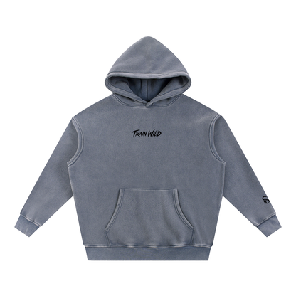 Train Wild Snow Wash Oversized Gym Hoodie | Heavyweight Fleece Pump Cove