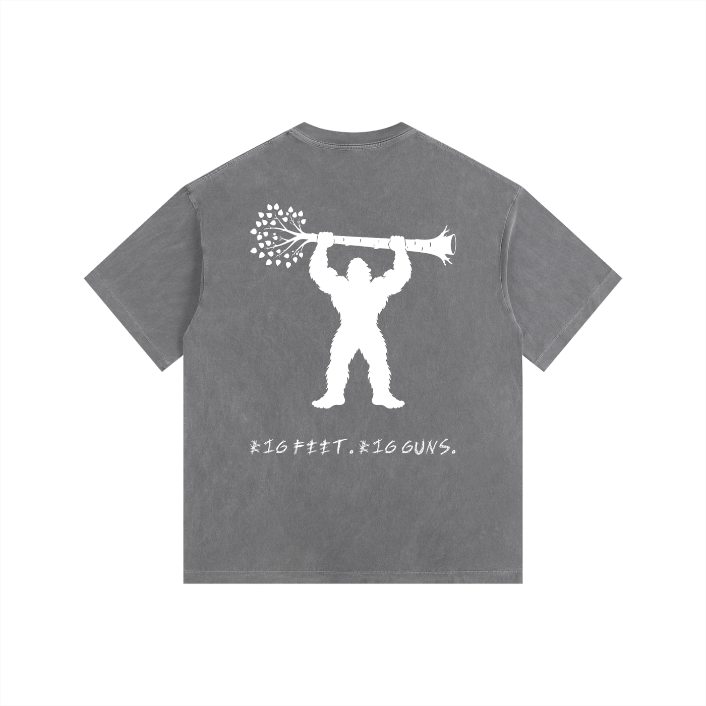 Big Feet Big Guns Bigfoot Gym Shirt | Sasquatch Weightlifting Graphic Oversize Tee | Vintage Washed Workout Shirt