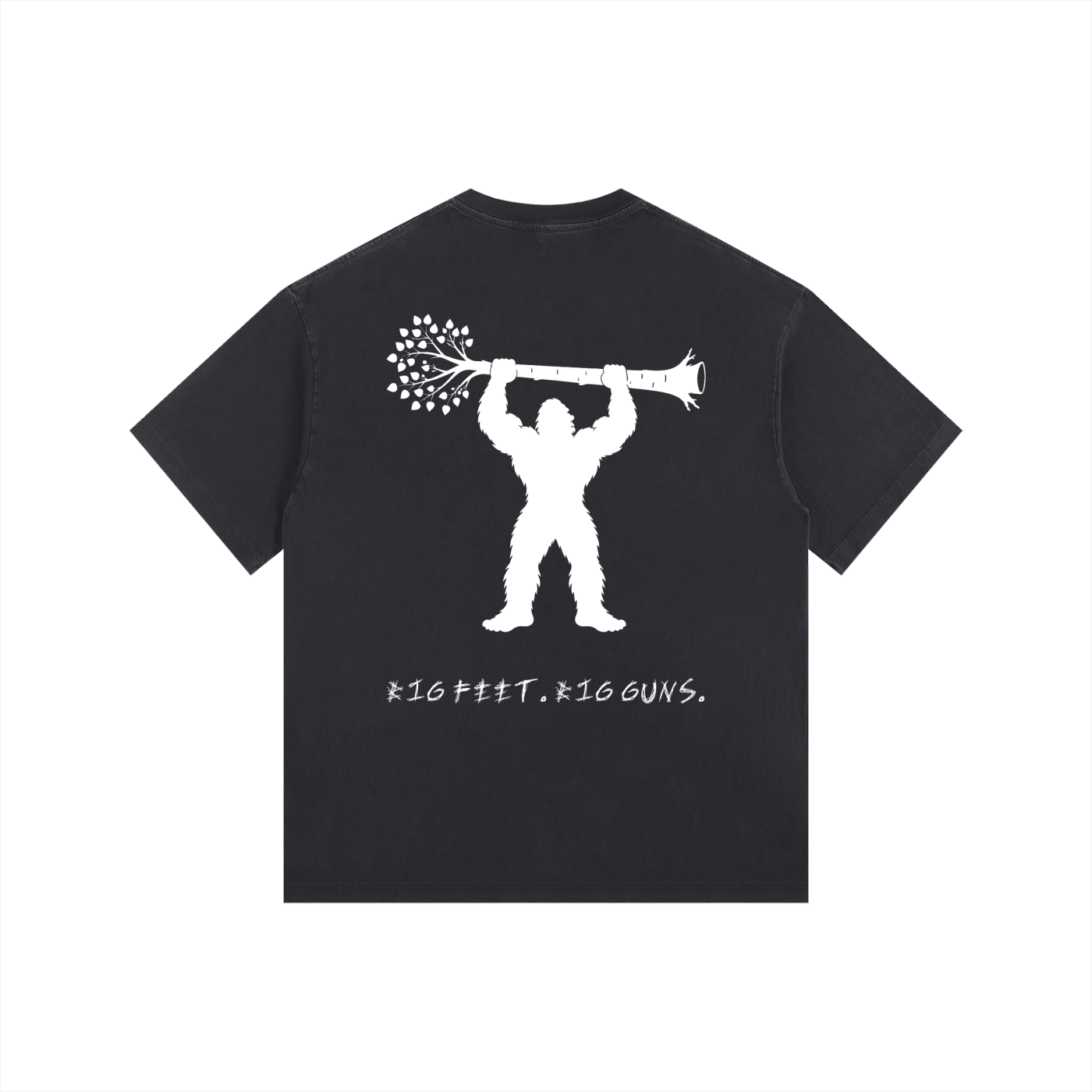 Big Feet Big Guns Bigfoot Gym Shirt | Sasquatch Weightlifting Graphic Oversize Tee | Vintage Washed Workout Shirt