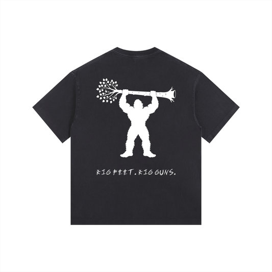 Big Feet Big Guns Bigfoot Gym Shirt | Sasquatch Weightlifting Graphic Oversize Tee | Vintage Washed Workout Shirt