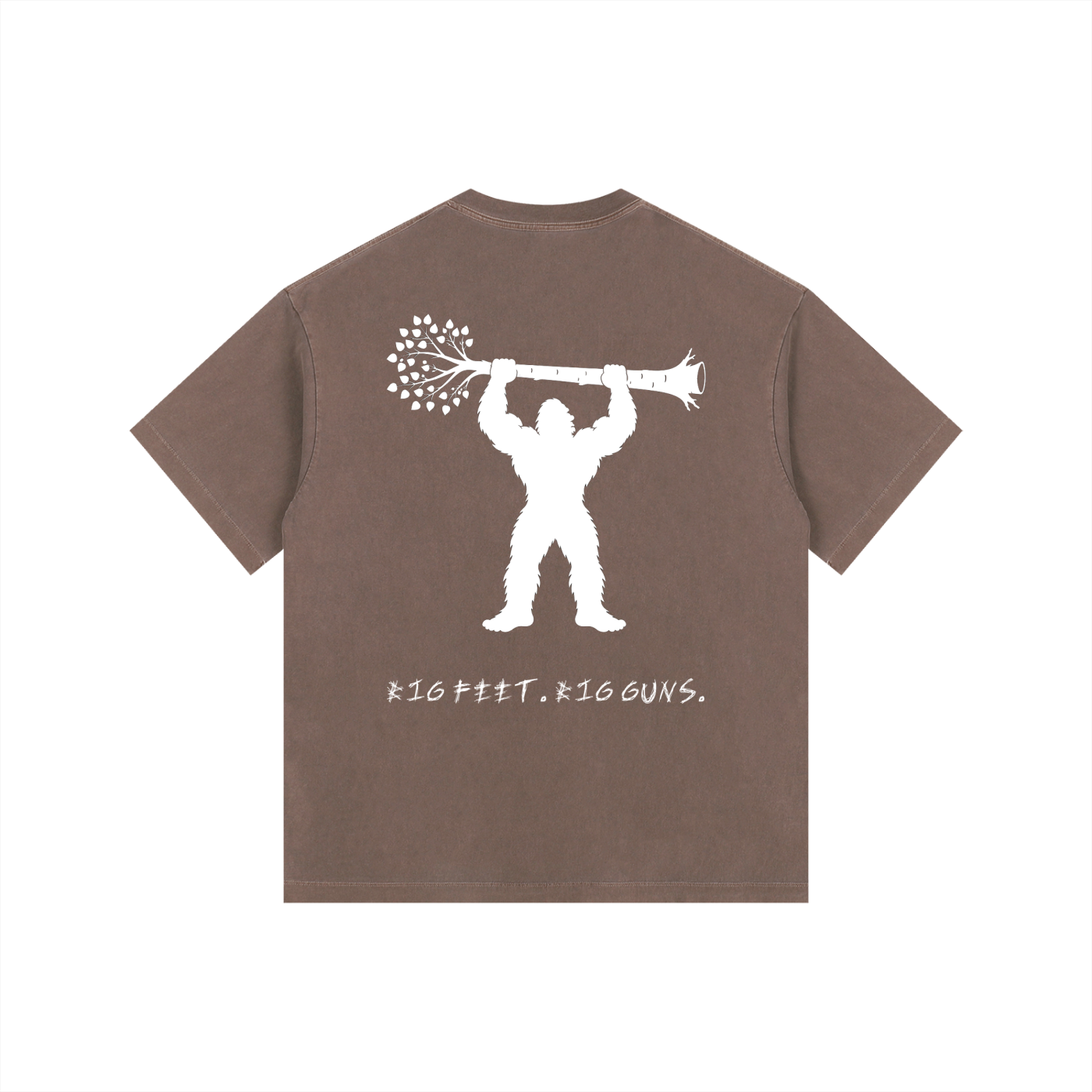Big Feet Big Guns Bigfoot Gym Shirt | Sasquatch Weightlifting Graphic Oversize Tee | Vintage Washed Workout Shirt
