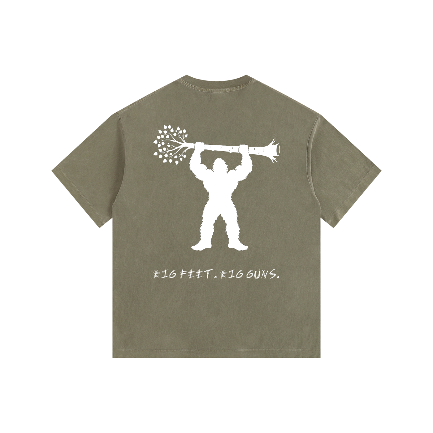 Big Feet Big Guns Bigfoot Gym Shirt | Sasquatch Weightlifting Graphic Oversize Tee | Vintage Washed Workout Shirt