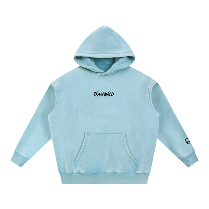 Train Wild Snow Wash Oversized Gym Hoodie | Heavyweight Fleece Pump Cove