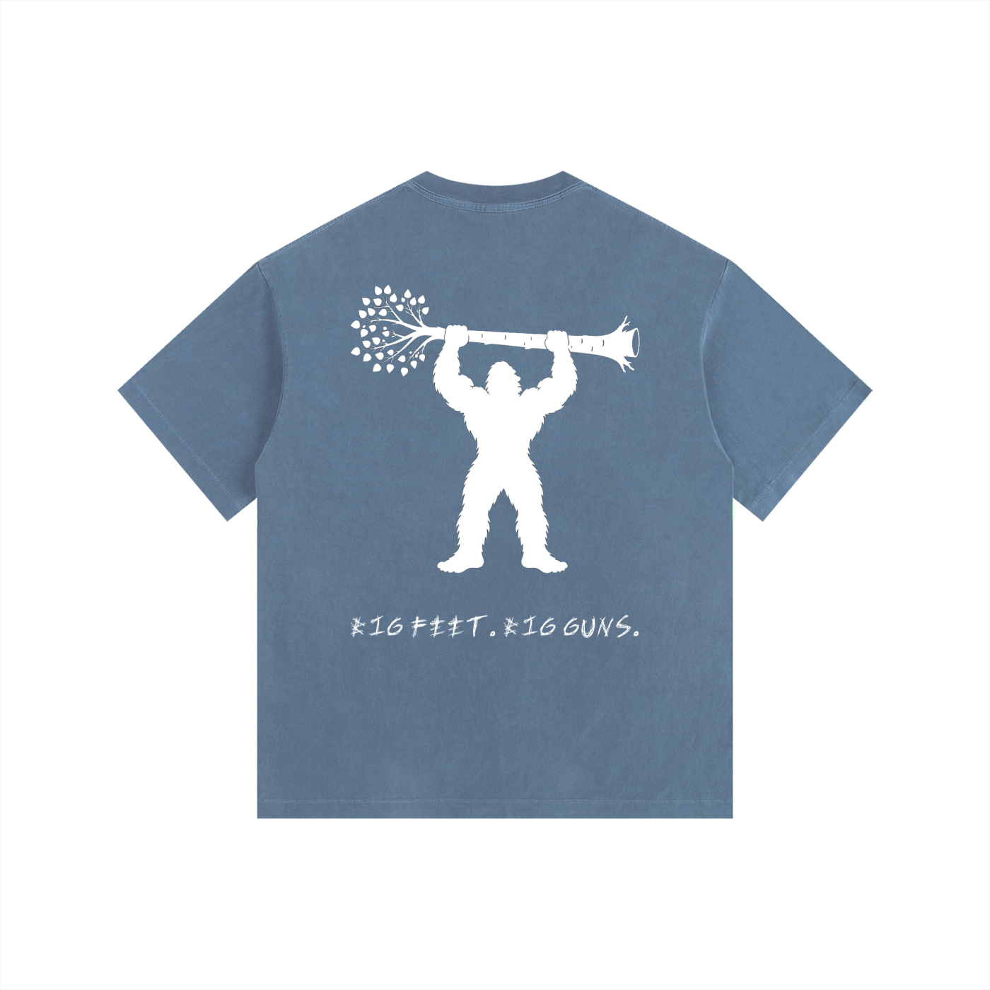 Big Feet Big Guns Bigfoot Gym Shirt | Sasquatch Weightlifting Graphic Oversize Tee | Vintage Washed Workout Shirt