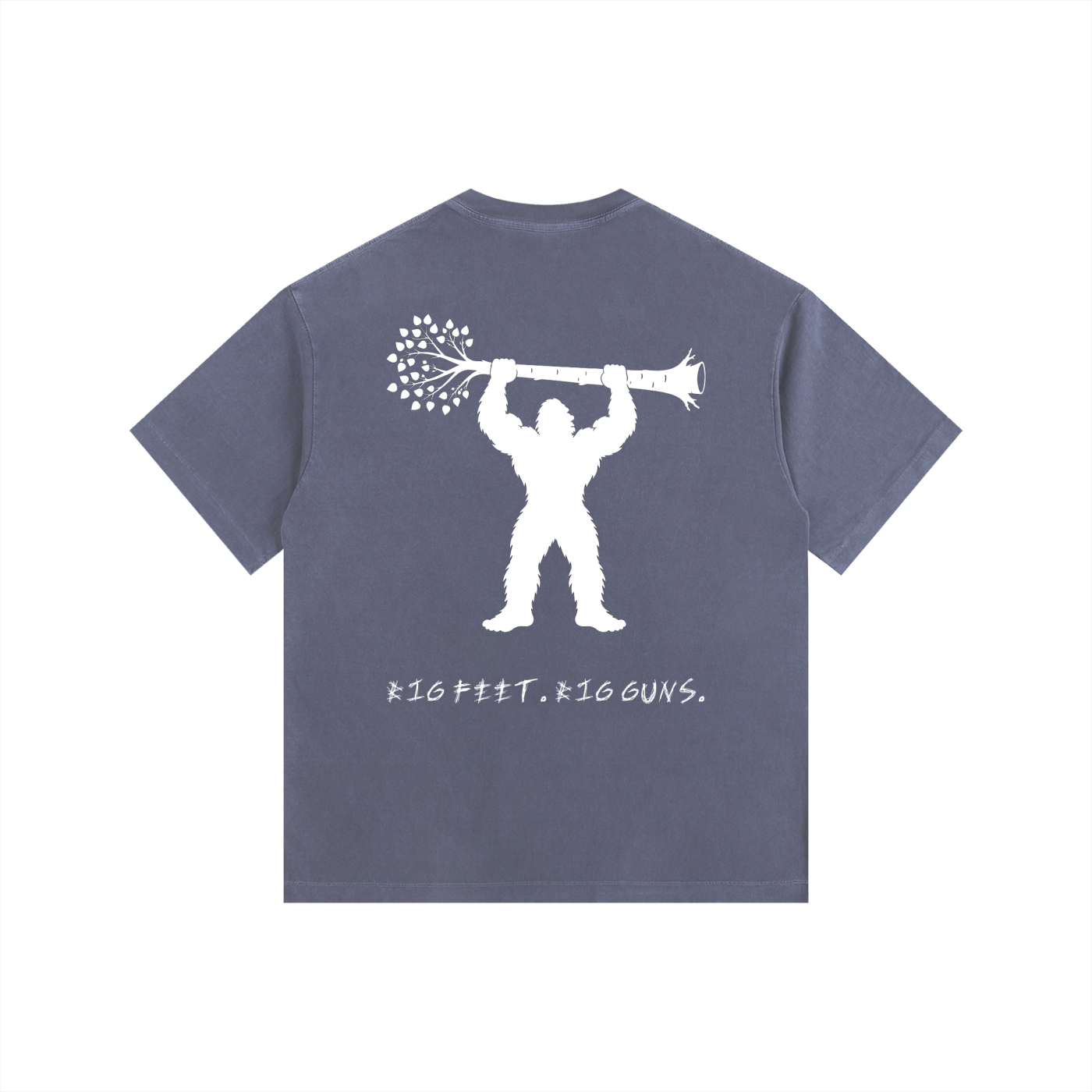 Big Feet Big Guns Bigfoot Gym Shirt | Sasquatch Weightlifting Graphic Oversize Tee | Vintage Washed Workout Shirt