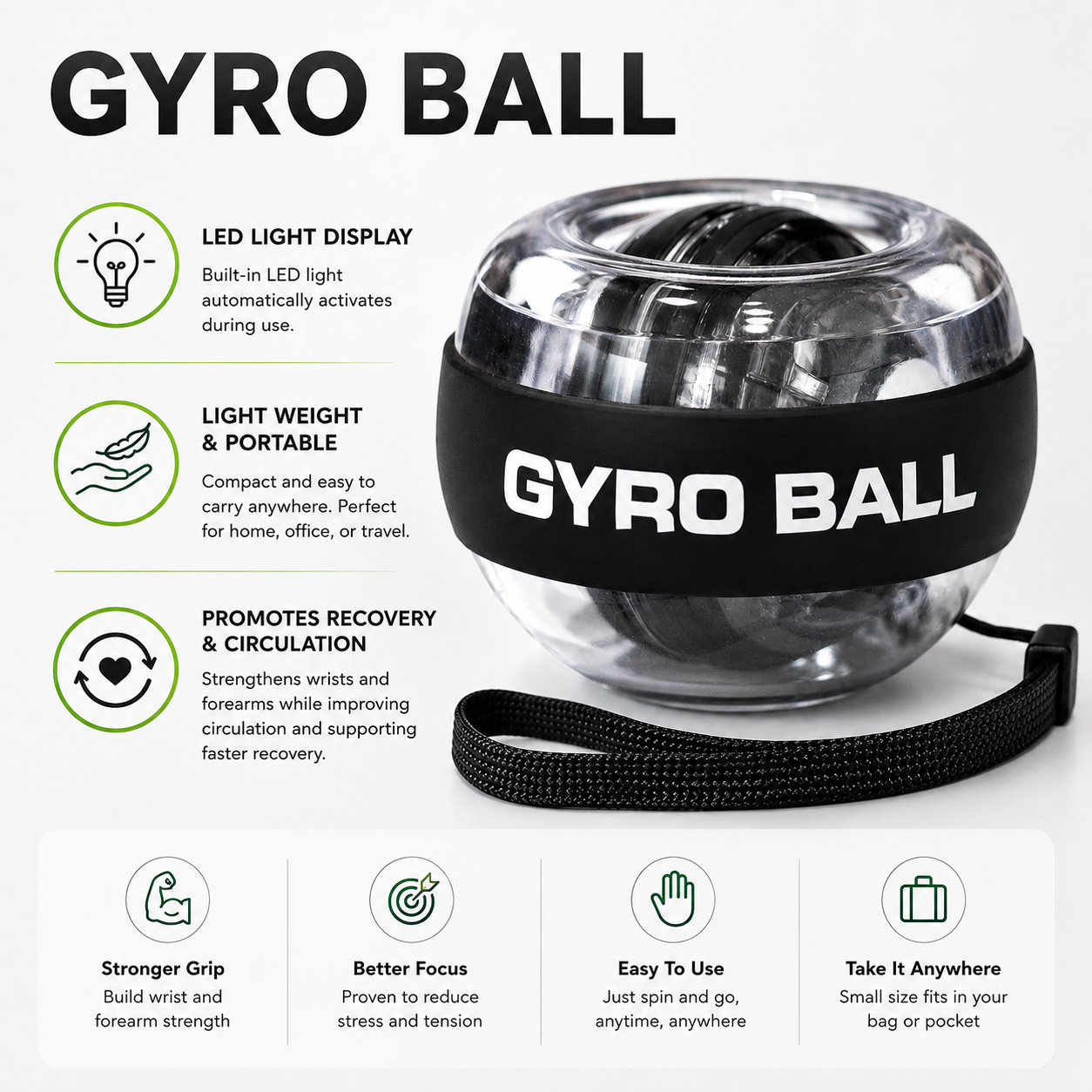 LED Gyroscopic Power Ball Wrist & Forearm Trainer | Grip Strength Exerciser