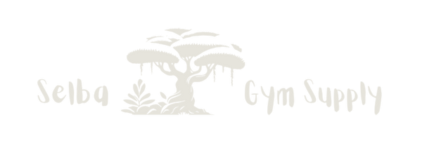 Logo of Selba Gym Supply with a stylized tree design on a white background