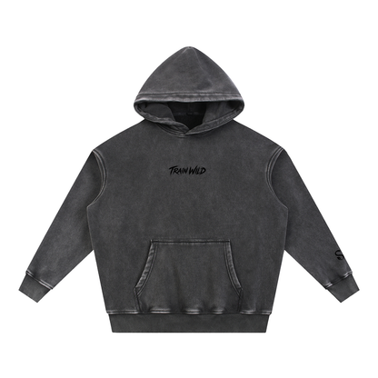 Train Wild Snow Wash Oversized Gym Hoodie | Heavyweight Fleece Pump Cove
