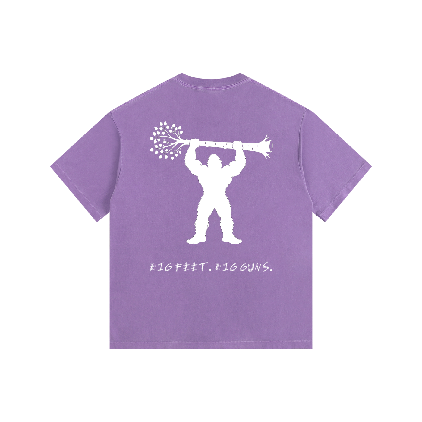 Big Feet Big Guns Bigfoot Gym Shirt | Sasquatch Weightlifting Graphic Oversize Tee | Vintage Washed Workout Shirt
