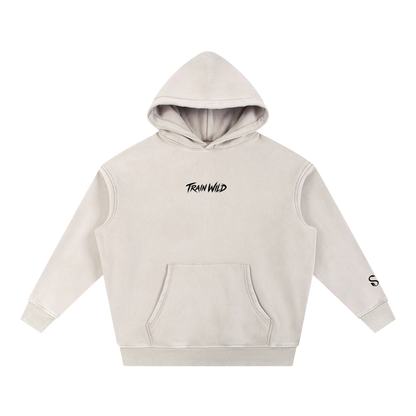 Train Wild Snow Wash Oversized Gym Hoodie | Heavyweight Fleece Pump Cove